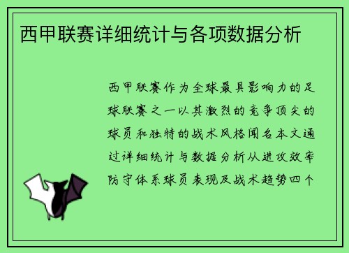 西甲联赛详细统计与各项数据分析