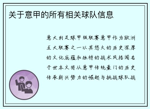 关于意甲的所有相关球队信息